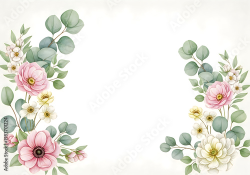A floral border with pink and white flowers