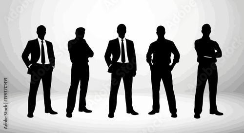 Group of Five Businessmen Silhouettes in Suits Standing Confidently