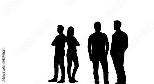 Silhouette of Four People Standing Together as a Team