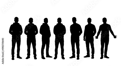 Seven Male Silhouettes Showing Diverse Poses and Styles