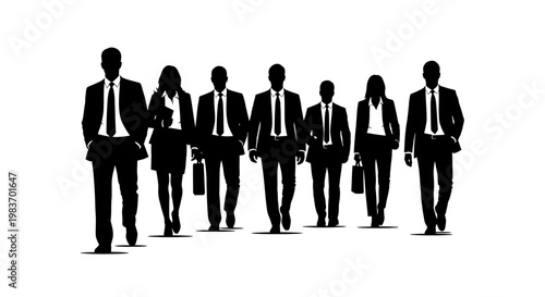 Quadro su tela Silhouette Business People Group Walking Together Confidently Towards Future