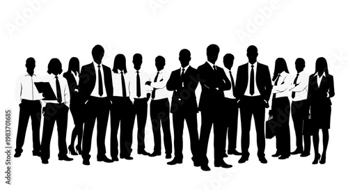 Silhouette Team of Business Professionals Standing Together in Formal Attire