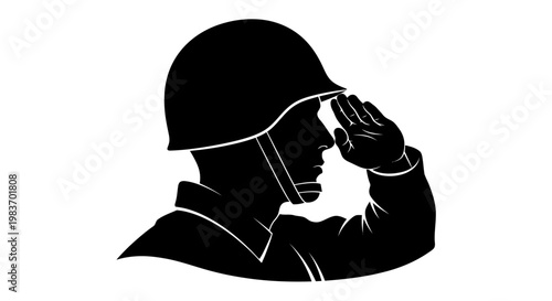 Soldier Saluting Silhouette, Military Respect, Uniform, Helmet, Honor, Patriotism, Duty, Courage, Service, Nation