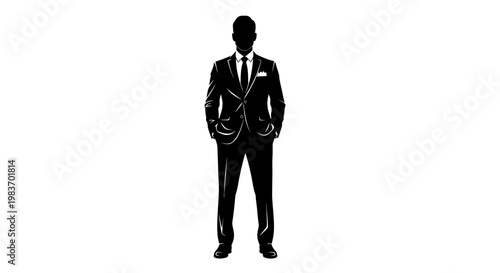 Silhouette of a Man in a Black Suit with Tie and Pocket Square