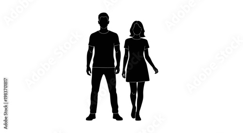 Silhouette of a Man and Woman Standing Together Showing Their Full Body Figures