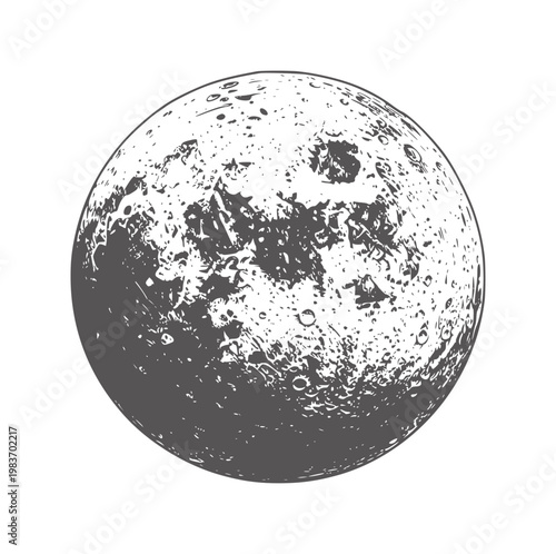Grey moon surface with craters against white lunar space celestial planet