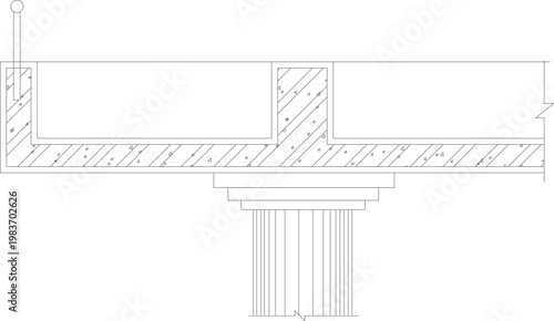 Technical architectural cross-section showing a classical fluted column with a capital supporting a reinforced concrete beam structure.