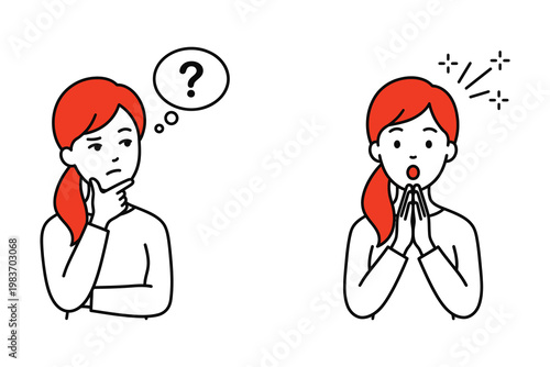 Woman thinking and surprised expression with thinking surprised question expression gesturing confusion surprise