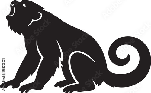 Photography howler monkey silhouette jumping in mid-air vector illustration isolated on whit