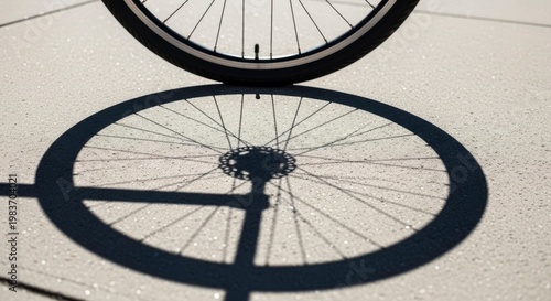 Sunlit Bicycle Wheel Casting a Perfect Circular Ground Shadow