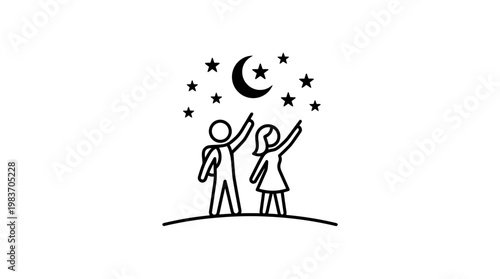 People Gazing at the Moon and Stars