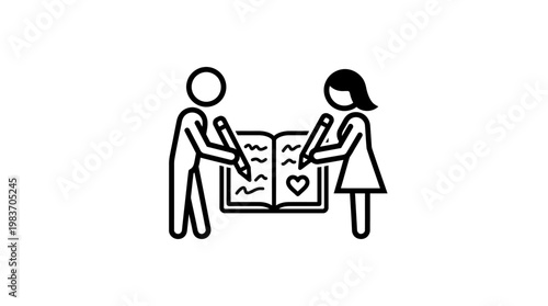 Couple Writing in a Shared Journal Symbol