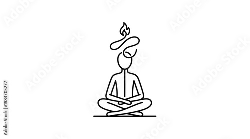 Meditating Figure with Burning Flame Symbol
