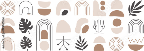 Abstract Boho Geometric Shapes and Botanical Elements Keywords: abstract, boho, geometric