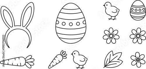 Easter Themed Line Art Icons drawing outline