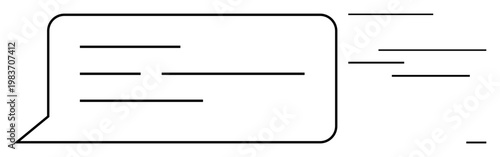 Communication, messaging, technology, digital connection, social networks, user interaction. Outline of a chat bubble with horizontal lines text and movement. Communication and messaging concept