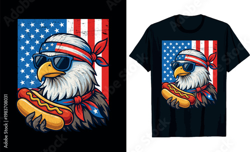 Patriotic Bald Eagle 4th of July T-Shirt Design.