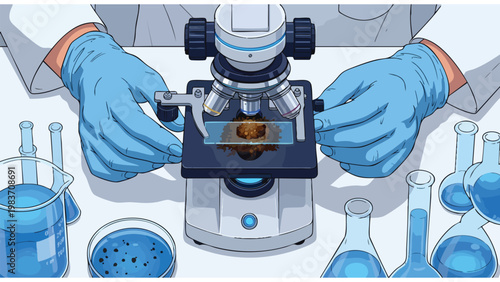 Scientific Research Lab Microscope Analysis, Healthcare Discovery, Biotechnology Innovation