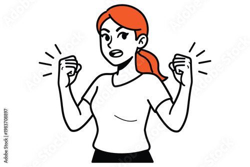 Determined young woman clenching fists with motivated expression vector illustration determined motivation strength
