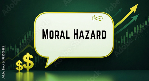 Fotografie Moral hazard speech bubble on stock market candlestick chart, financial risk con