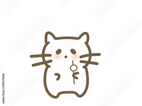 団子を持った可愛い白猫キャラ