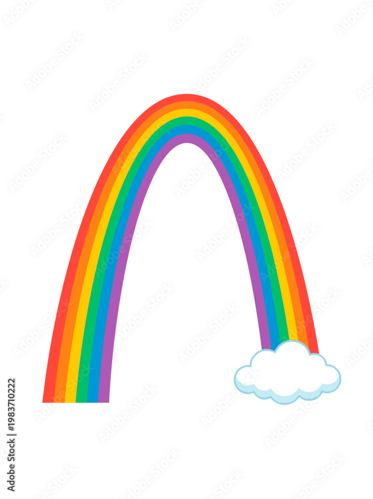 Obraz premium A colorful rainbow arches across the sky, accompanied by a fluffy cloud. The vibrant spectrum of colors creates a sense of wonder and optimism