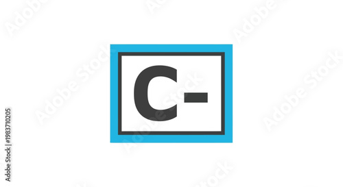c minus grade a poor academic performance symbol displayed within a blue-framed box representing dissatisfaction or a failing result.