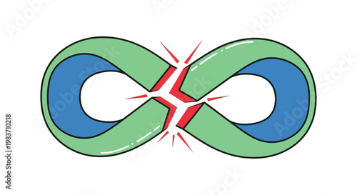 broken infinity symbol shattered in the middle illustrating concepts of disruption a finite limit and the end of a continuous cycle.