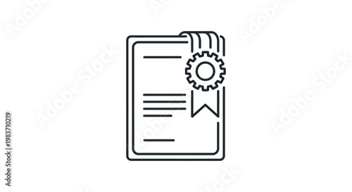 certificate icon with gear symbol representing quality standards and compliance ideal for business and technology concepts
