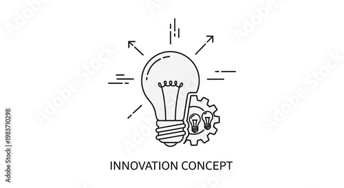 innovation concept light bulb idea generation creative process solution development illustrated in line art.