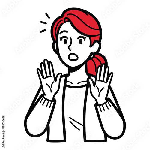 Woman looking surprised with raised hands and red hair surprised astonished stressed concerned doubtful skeptical