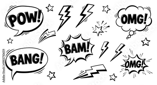 comic book pop art vector illustration handdrawn speech bubbles and sound effects graphic elements for design projects