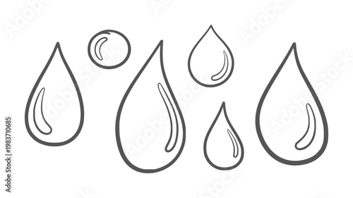 Hand drawn water drops and bubble white liquid fluid