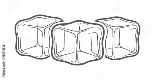 Three stylized ice cubes with thick outlines white frozen cold