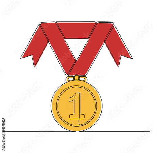 gold medal with red ribbon and number one for first place winner