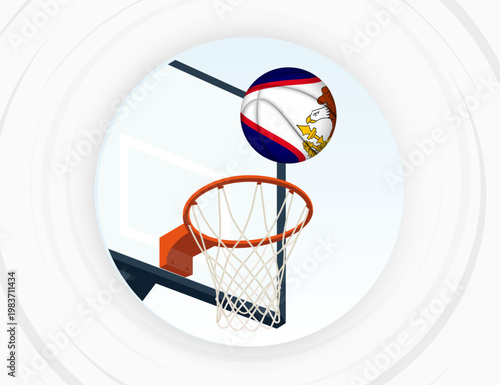American Samoa Flag Themed Basketball in Motion, Scoring Moment in Basketball Game.