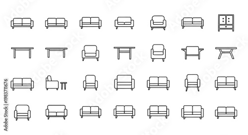 furniture icons line art minimalist interior design elements a collection of simple home decor graphics for modern living spaces.