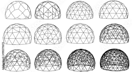 geodesic dome structures varying in complexity and density architectural engineering design