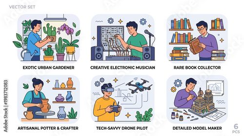 Vector illustrations of people with unique creative hobbies and interests