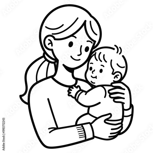 Mother holding baby in her arms smiling vector illustration with parenthood affection nurturing illustration