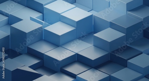 An intricate arrangement of many light blue cubes, creating a three-dimensional geometric pattern, showcasing a modern and abstract design.