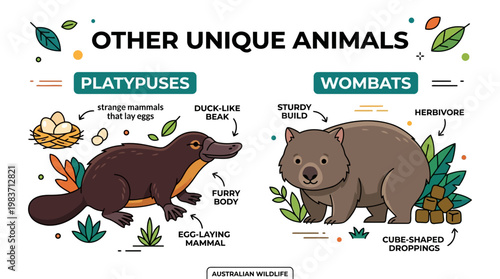 Unique Australian animals featuring platypus and wombat characteristics