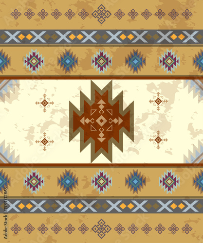 Rustic Southwestern Geometric Tribal Motif with Distressed Texture