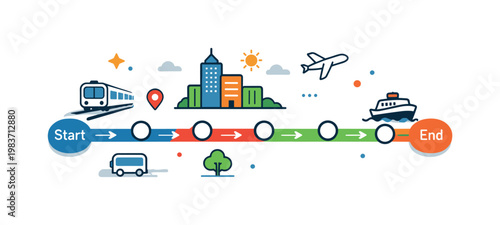 Public transport route showing a clean map path with station stops, directional arrows, and a compact transit feel designed for quick understanding. A readable