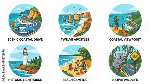 Scenic coastal drive with Twelve Apostles landmarks and native wildlife