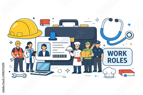 Professional Careers People. Professions, occupations, career roles, skilled workers, public service and office jobs. minimalist editorial vector scenes: an