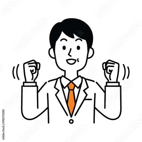 Successful businessman celebrating with both fists raised in victory gesture vector illustration businessman business