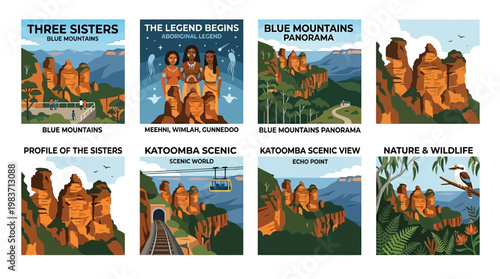 Blue Mountains scenic tourist attractions and Aboriginal legends illustrated