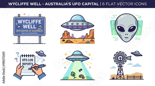 Wycliffe Well Australia's UFO themed icons feature alien spacecraft and signs