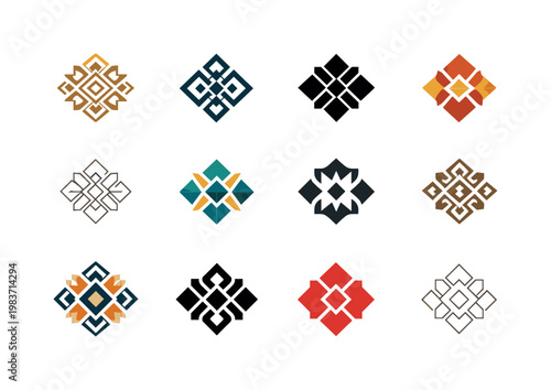 cultural preservation projects. Icon set. Set Logo of cultural preservation projects: cultural patterns motif. harmonious logo variations of the same